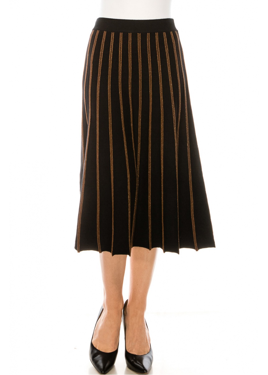 Striped A line skirt in black gold